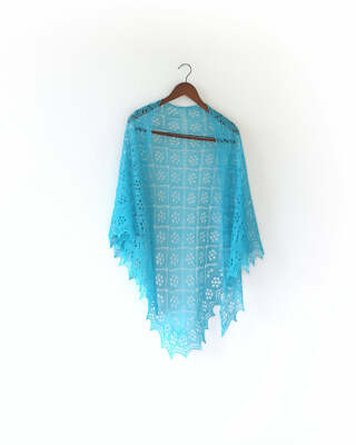 Knit shawl in turquoise color, lace shawl, gift for her (25 colors available)