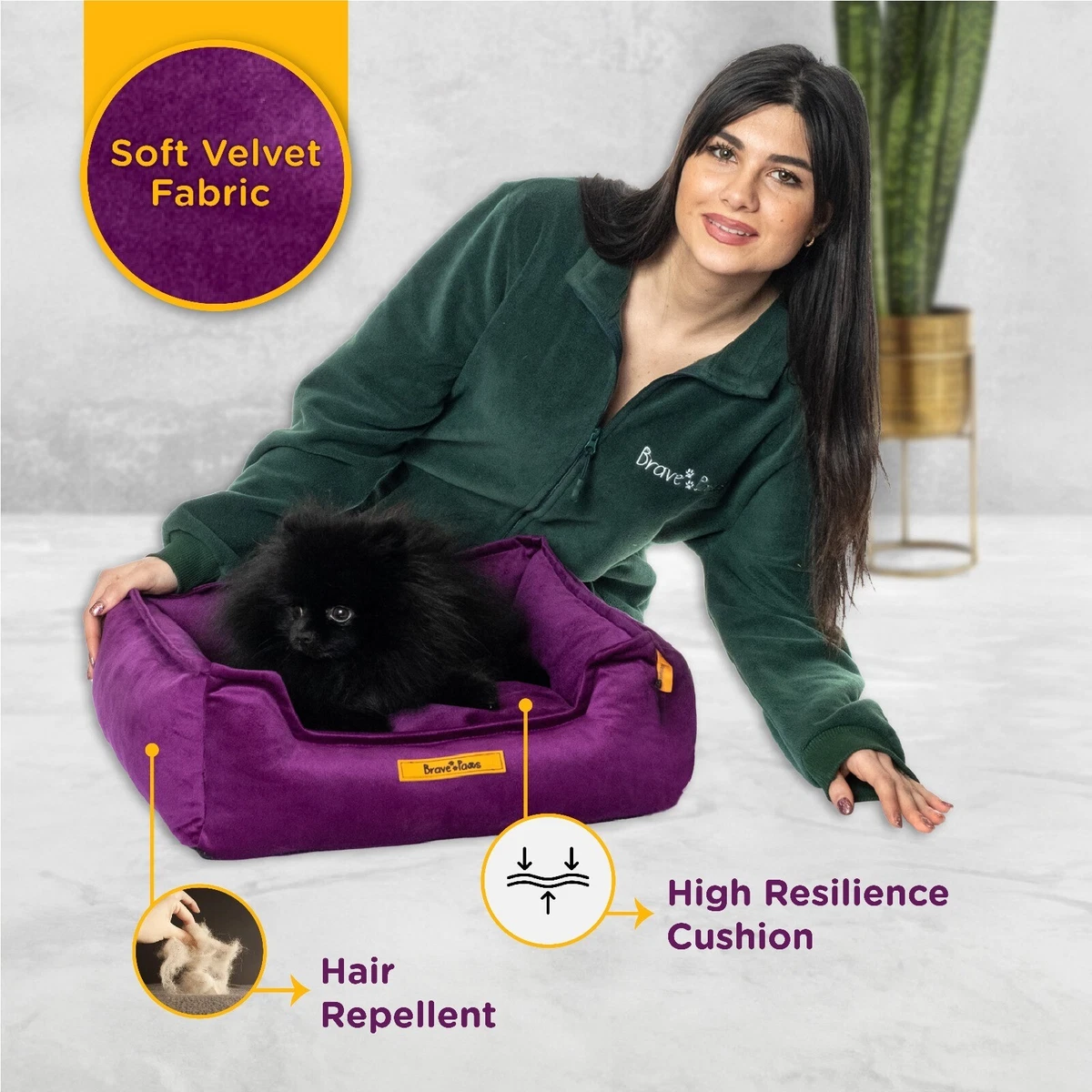 Mylo Collection Soft Velvet Fabric Hair Repellent Washable Dog Bed
