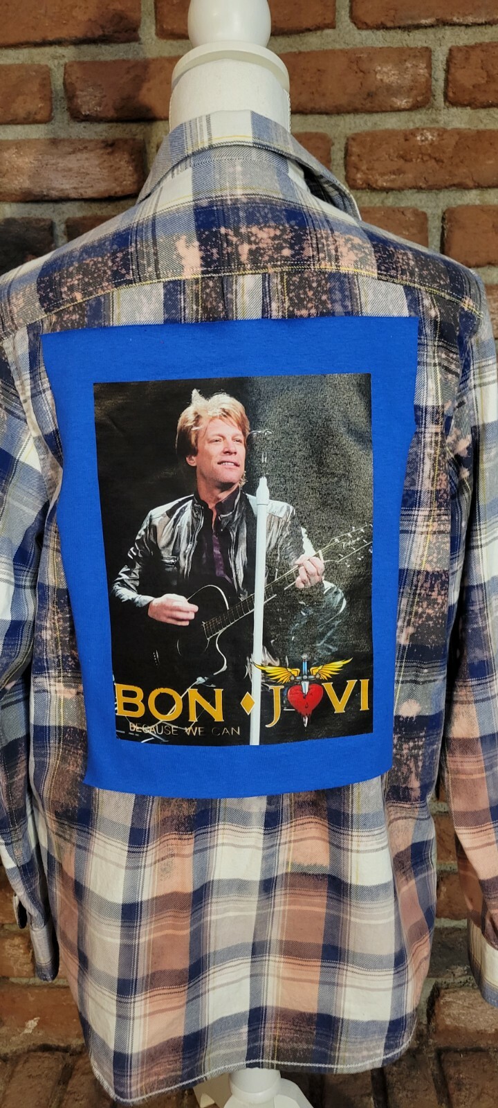 Upcycled flannel shirt w/ BON JOVI Vintage logo Custom-made to YOUR size-image