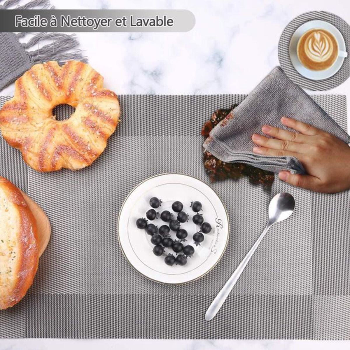 Set de table PVC lavable antidérapant résistant chaleur napperon de cuisine x6 - 4