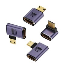 Cablecy Angled Micro Mini HDMI Male to HDMI 2.1 Female Extension Gold Adapter
