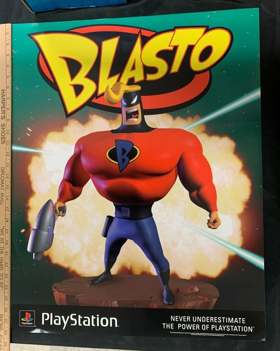 1998 SONY PLAYSTATION 1 BLASTO EB GAMES DOUBLE SIDED DISPLAY PROMO POSTER PB17