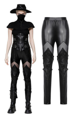 Dark In Love Women Black Gothic Pu Leather Armor Knight Leggings Slim Fit Pants
