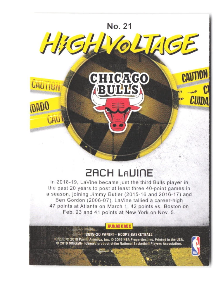 2019-20 Hoops Zach LaVine High Voltage 21 Insert Chicago Bulls - Image 2 of 2