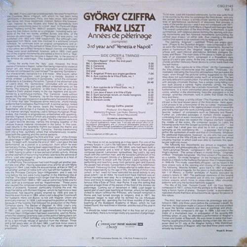CONNOISEUR SOCIETY CSQ 2142 LISZT ANNEES DE PELERINAGE 3 *GEORGY CZIFFRA* SEALED - Picture 2 of 2