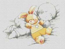 New Baby with Rabbit in Yellow Counted Cross Stitch Chart No.5-142
