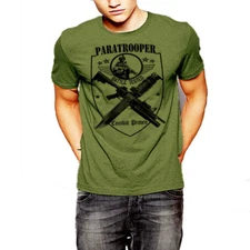 Military T-Shirt Army Navy Machine Gunner Sniper Airborne Combat Veteran