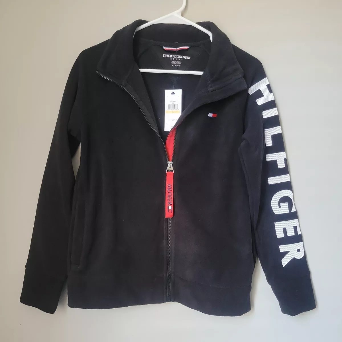 NEW Tommy Hilfiger Sport Fleece Jacket Womens Small Zip Up Black Embroidered