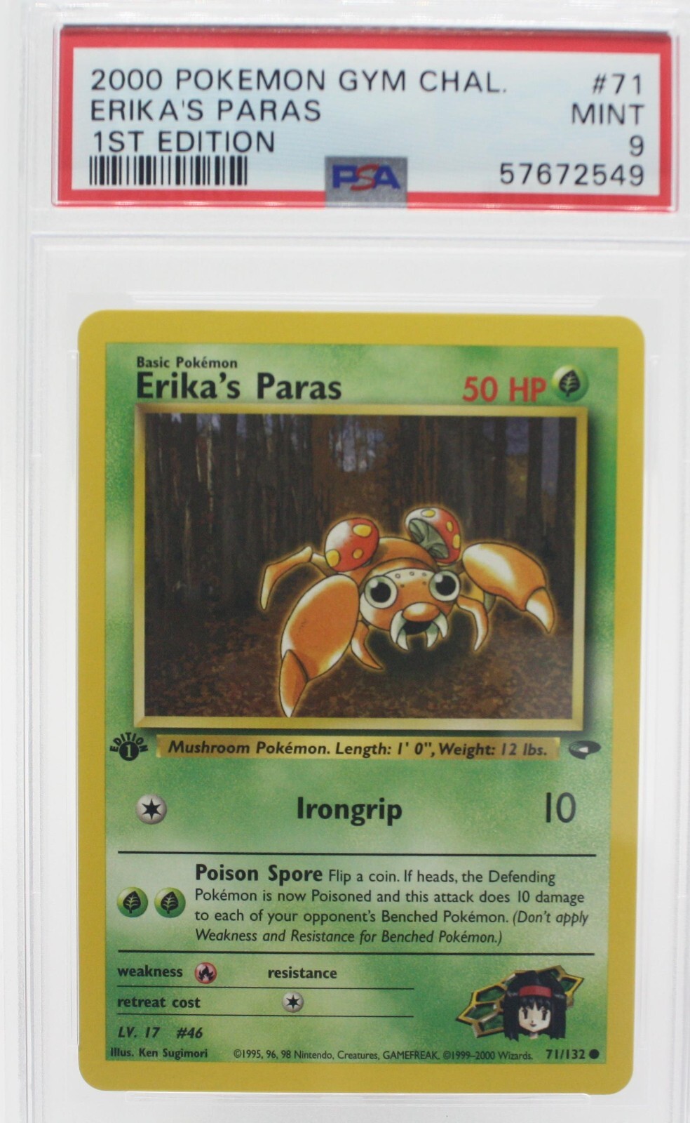 PSA 9 MINT 2000 Pokémon Gym Challenge #71 Erika's Paras 1st Edition !!