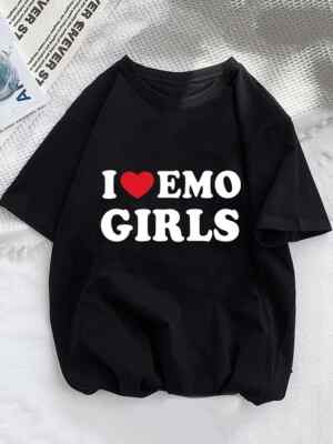 2023 I Love Emo Girls T Shirt Summer Style Graphic Cotton Streetwear Goth Cute S