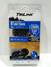 TriLink 2-Pak Saw Chain 8" S34 Drive Links 14334X2TLW Poulan, Echo, Remington