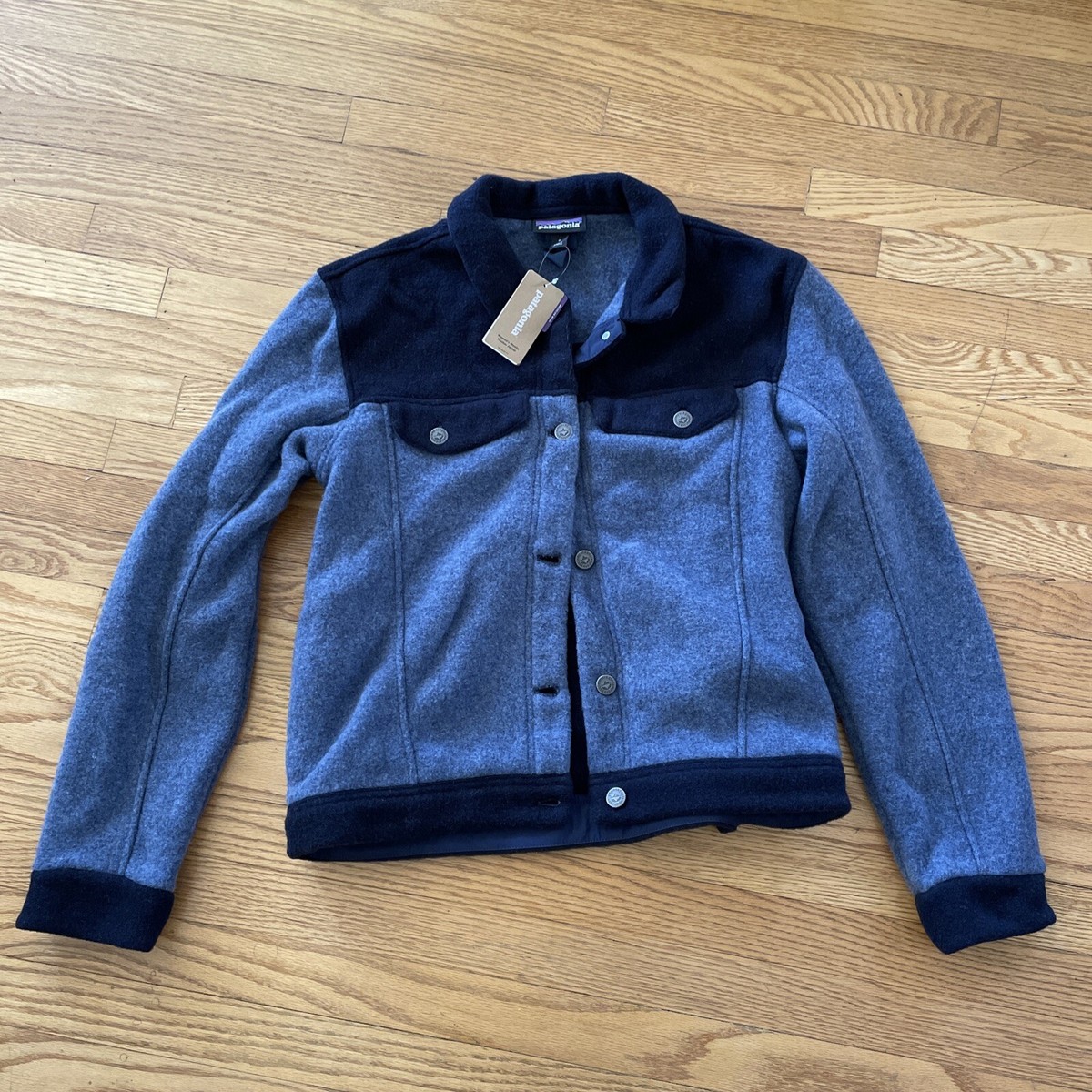 Patagonia Women's Woolie Trucker Fleece Jacket Stone Blue Medium