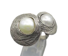 ISRAEL HAGIT GORALI 925 Silver  Vintage Pearls Cocktail Ring Sz 7  RG23457