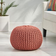 Modern Cotton Knit Pouf, Coral, 20" W x 14" H