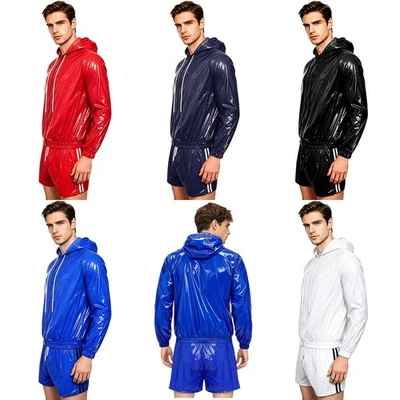 Männer Sportbekleidung Glänzend Windjacke Radfahren Outfit Mantel Sportanzug - Bild 1 von 3