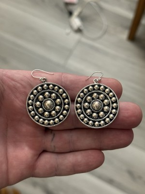 STERLING SILVER NATIVE AMERICAN SW BIG PEBBLED CONCHO DOME DANGLE EARRINGS .925