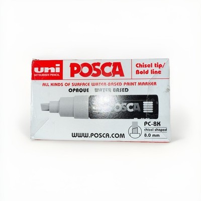 NEW, Six Pack of Black 8.0mm UNI POSCA Paint Marker PC-8k Chisel Tip/Bold Line 