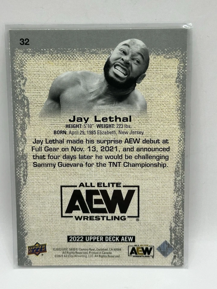 2022 Upper Deck AEW Jay Lethal #32 Gold Wrestling Signed - Image 2 of 2