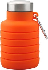 Collapsible Silicone Water Bottle Foldable Travel Gym Hiking Leakproof Orange