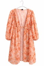 Express Floral Button Front Boho Duster  Dress S/M Sheer Orange Flowy