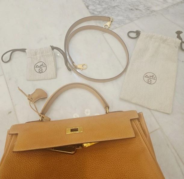 Vintage Hermes Kelly 32 Gold Ardennes Leather GHW 1994 Circle X