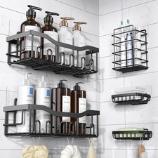 Adhesive Shower Caddy, 5 Pack Rustproof Stainless Steel Bath Organizers with Lar