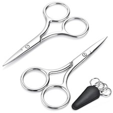 2-Pack Small Scissors, Professional Eyebrow  Facial Hair Scissors - Silver