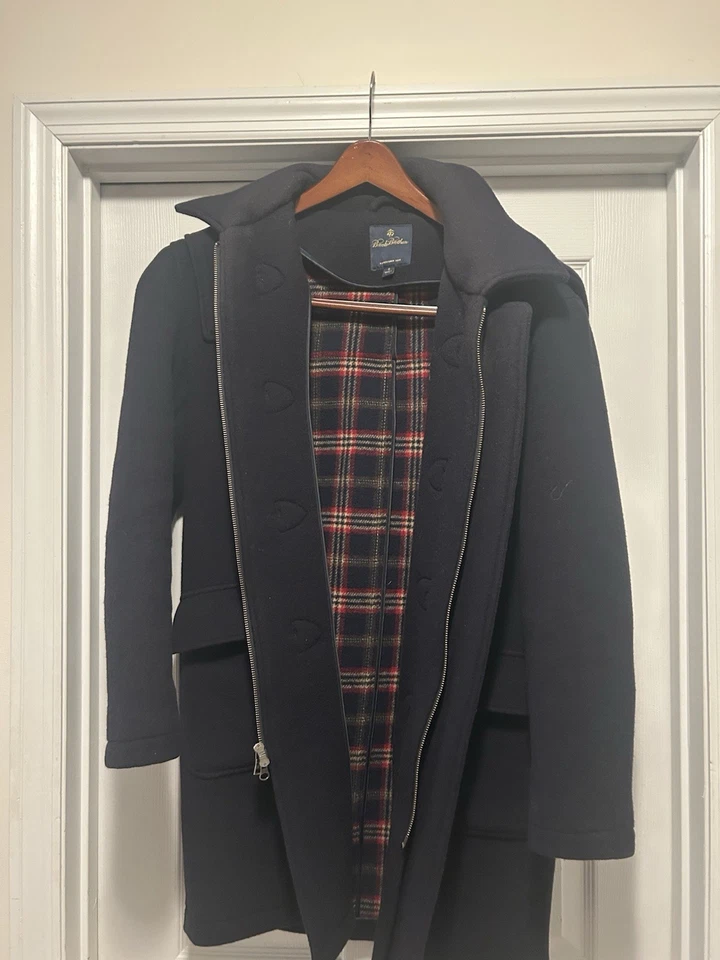 Vtg Brooks Brothers Navy Blue Wool Duffle Coat Small 38 Fabric Italy - Image 3 of 4