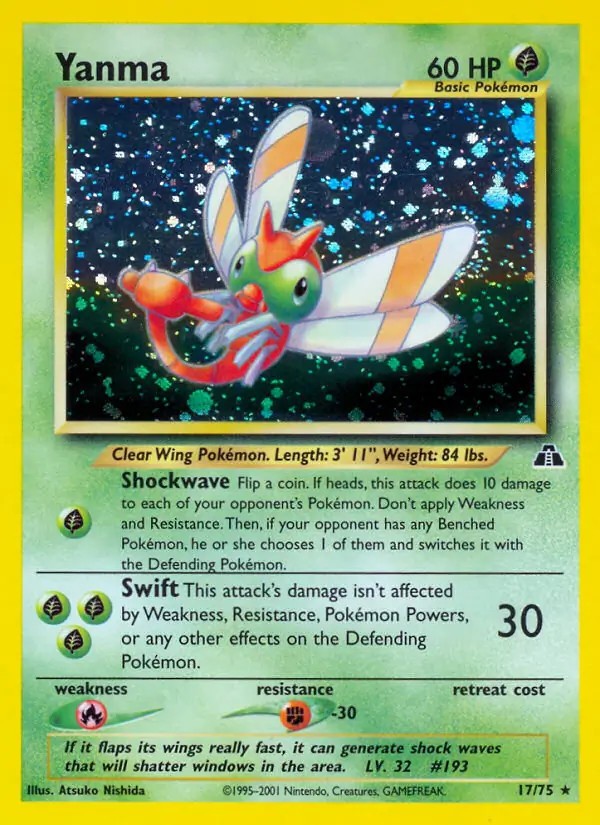 Yanma - 17/75 - Pokemon Neo Discovery Unlimited Holo Rare Card WOTC NM