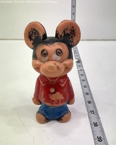 Mickey Mouse Red Blue Black Rubber Figure Vintage Toy Collectible 7 Inch