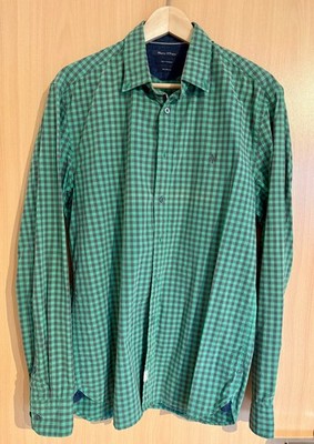 Marco O Polo Herren Hemd langarm Shaped Fit Gr. L 41/ 42 Grün / Grau kariert
