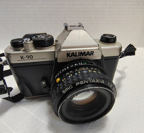 Kalimar K-90  35mm Film Camera + Pentax 50mm f/1.7 Lens & Strap + Battery Cover