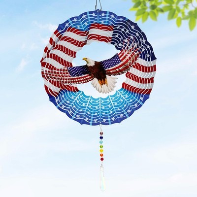 American Eagle Wind Spinner Crystal Tail, 10 inch 3D Stainless Steel Hanging ...