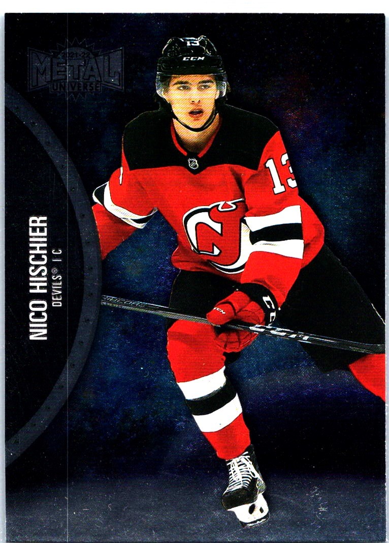 2021-22 SkyBox Metal Universe #16 Nico Hischier Blue Spectrum