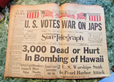 December 8, 1941 - U. S. VOTES WAR ON JAPS - Pittsburgh Sun-Telegraph