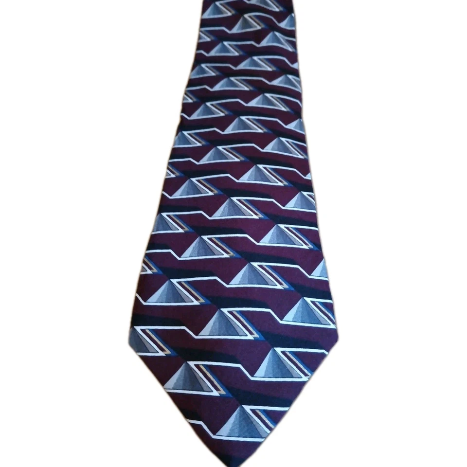 Corbata de lujo de seda italiana Arrow roja y plateada Art Deco diseño pirámide 56X4" Foto 3 de 4