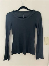 Skims Black Sheer Cotton Rib Crew Neck Long sleeve Tee M