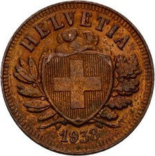Switzerland 2 Rappen 1938 3g Original Coin #ZOH61