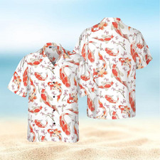 Koi Fish Hawaiian Shirt Tropical Aloha Button Up Shirt Summer Vacation Mens Casu