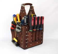 Electrician Leather Tool Bag Tuff-Tote Journeyman's Stronghold tote 8X8 -R/B