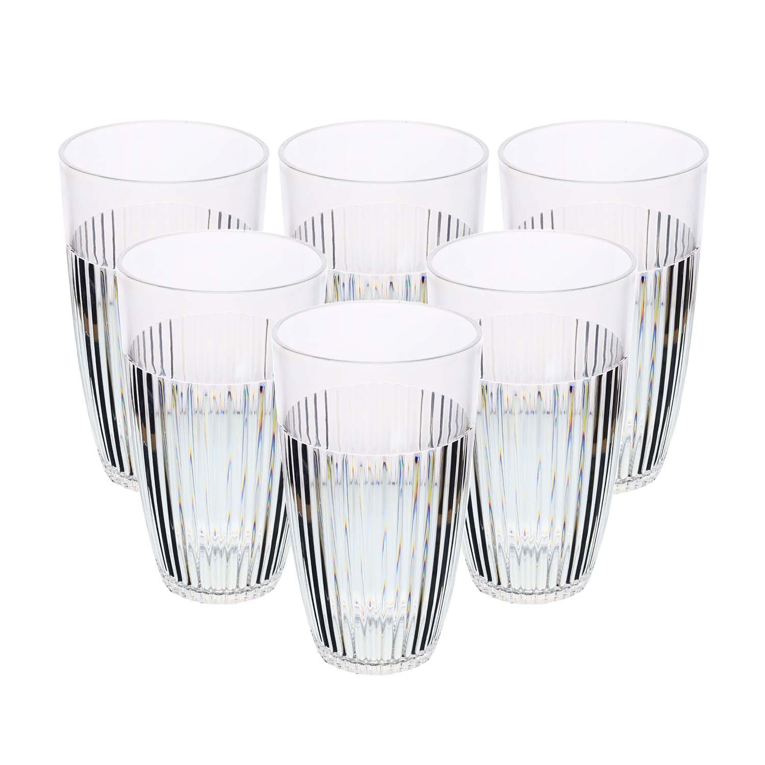 Reusable Acrylic Tall Tumblers Outdoor Party 6pcs Clear Ribbed Drinkware 550ml