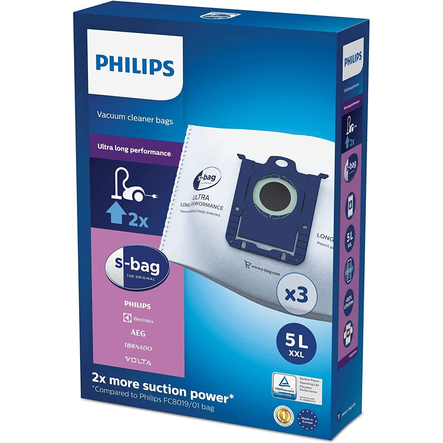 Sacs aspirateur Philips S-bag FC8027/01 de rechange synthétiques 5L
