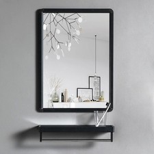 40x50cm Black Bathroom Vanity Mirror With Storage Shelf & Towel Bar Wall Mirrors
