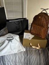 MCM Tan Diamond Stud Large Backpack Box Recei...