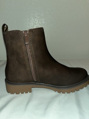 JUNNAH Women s Brown Zip Ankle Bootie Round Toe Lug Sole US 8 M