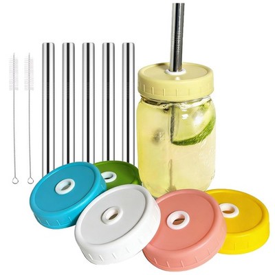 Mason Jar Lids, 6 Pack 86mm Wide Mouth Mason Jar Lid with Straw Hole for Ball...