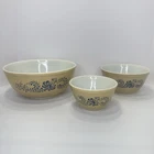 Set of 3 Vintage Pyrex Mixing Bowls Homestead Tan Blue Speckled 401 402 404