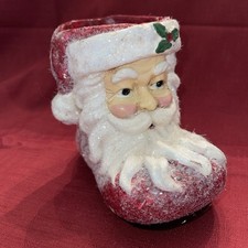 Paper Mache Santa Face Glitter Boot Christmas Decor VTG 5  Tall