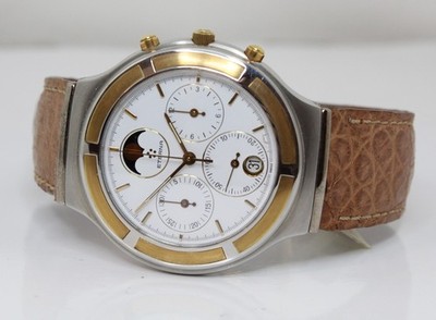 Armbanduhr aus Quarz Eterna Air Force Zweifarbig Chrono Zifferblatt Weiß Phasen
