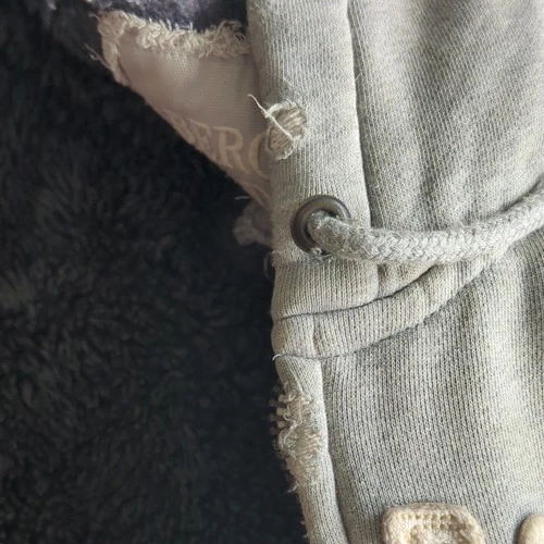 Y2K Abercrombie & Fitch Wolf Jaw Jacket Fur Lined XL Worn Thrashed Hoodie Gray image 11